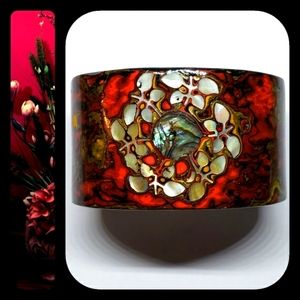 Mosaic Shell Red Cuff by NC Artisan